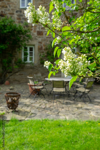 beautiful garden with table and chairs