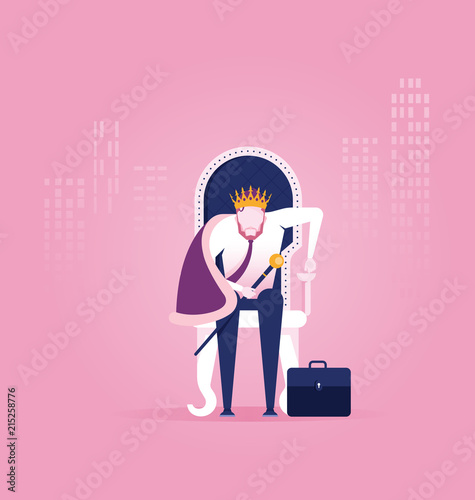 King businessman - vector illustration. A successful businessman is sitting on throne crown on his head