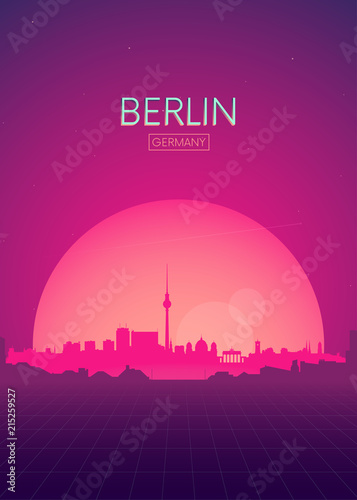 Travel poster vectors illustrations, Futuristic retro skyline Berlin