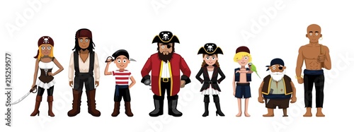 Photographie Pirate Characters Set Cartoon Vector Illustration
