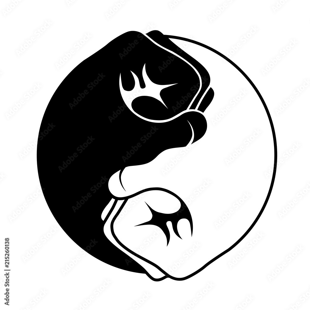 Yin Yang two fists, black white, Martial arts icon, logo, symbol Yin Yang two fists, black white, Martial arts icon, logo, symbol