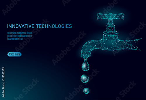 Save water low poly concept. Polygonal triangle ecology planet ocean sea safety banner. Water tap drop leak fix nature global environment care world day vector illustration