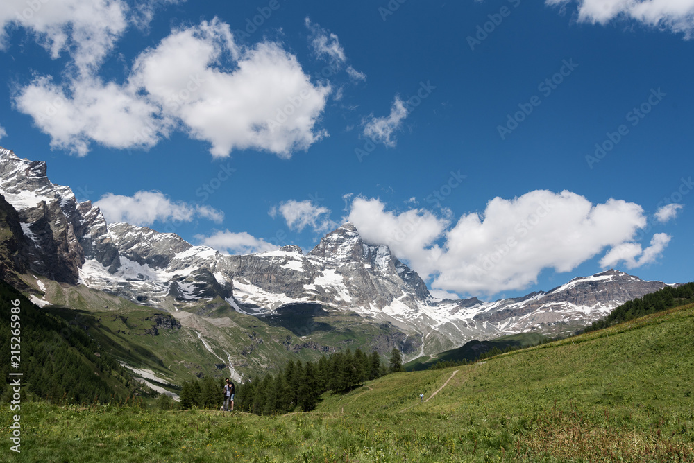 Mount Matterhorn in Alpine landscape, Alps, Italy.