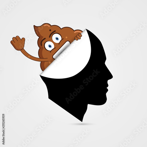 Shit in head. Bad thoughts. Stupid man. Vector