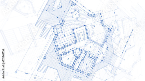 Architecture design: blueprint plan - illustration of a plan modern residential building / technology, industry, business concept illustration: real estate, building, construction, architecture