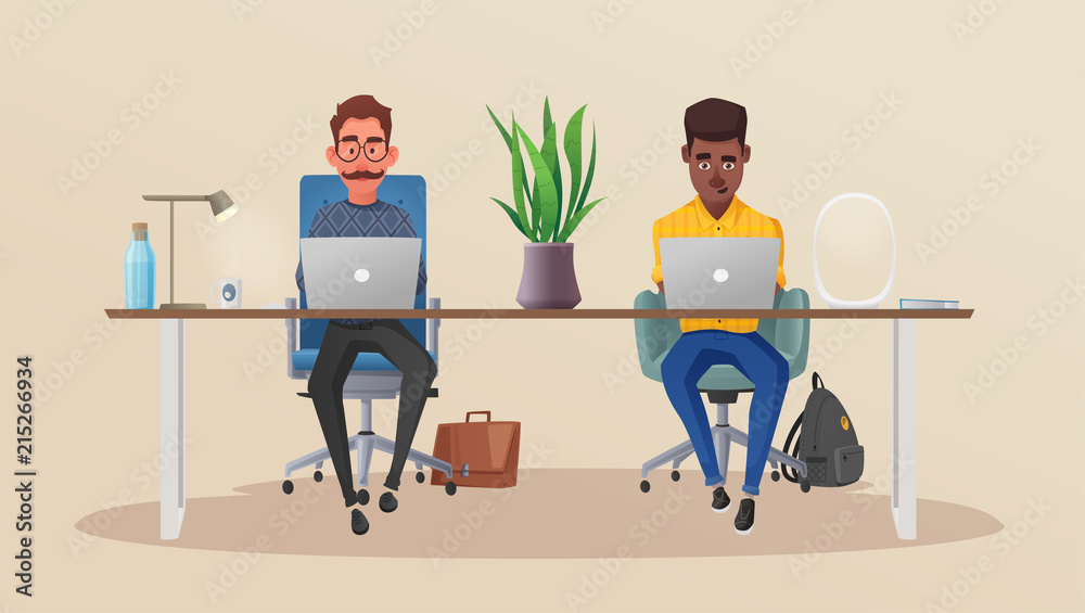 Funny business characters working. Cartoon vector illustration