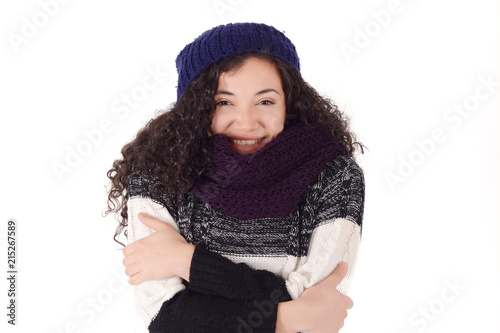 Portrait of a freezing woman in winter
