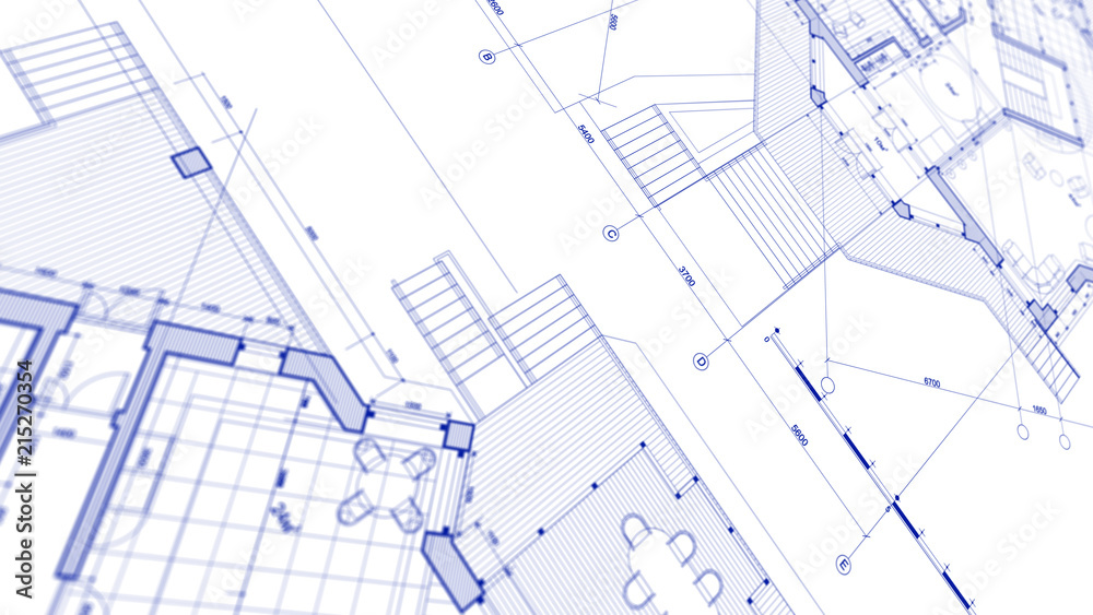 Architecture design: blueprint plan - illustration of a plan modern residential building / technology, industry, business concept illustration: real estate, building, construction, architecture