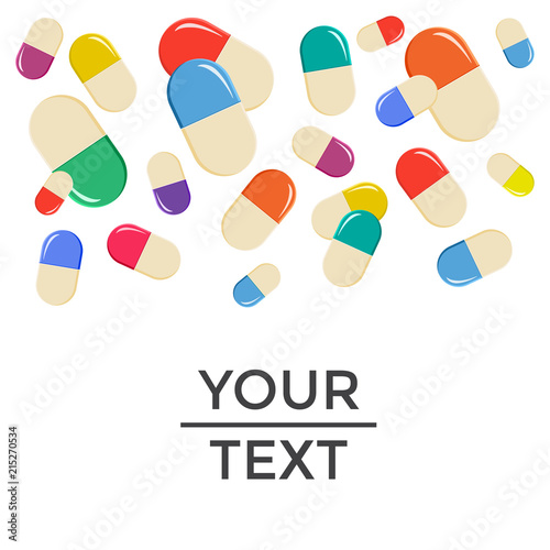 Medical background with falling colorful pills. Vector illustration