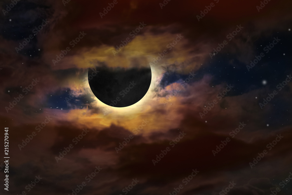 Fototapeta premium Full moon on sky surrounded by colorful glow, on July 27, 2018