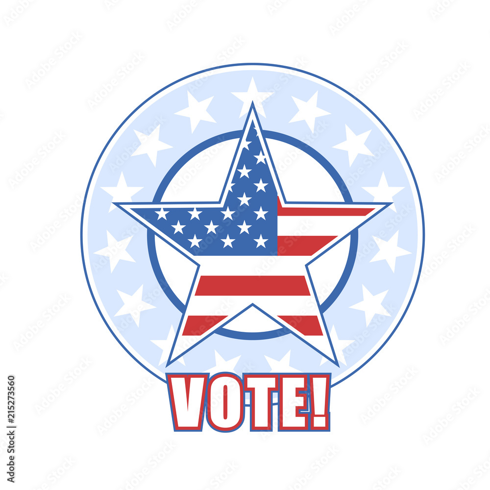 Voting badge with American flag and stars - vote sign Voting badge with American flag and stars - vote sign