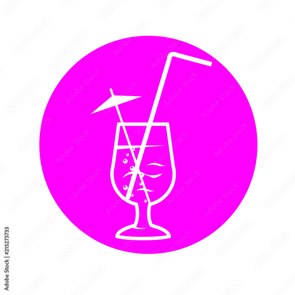 Pink icon of party cocktail with straw and umbrella Pink icon of party cocktail with straw and umbrella