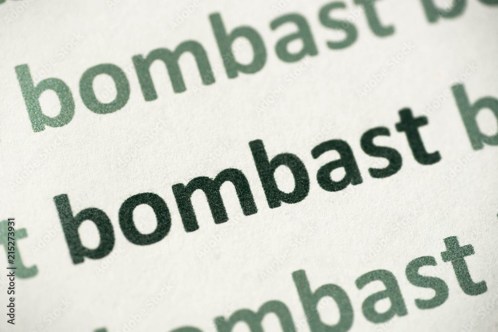 word bombast printed on paper macro word bombast printed on paper macro