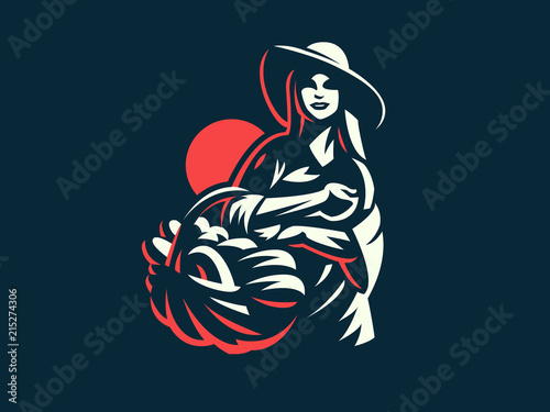Woman farmer with basket of vegetables and fruits.