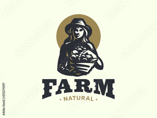 Woman farmer with basket of vegetables and fruits.
