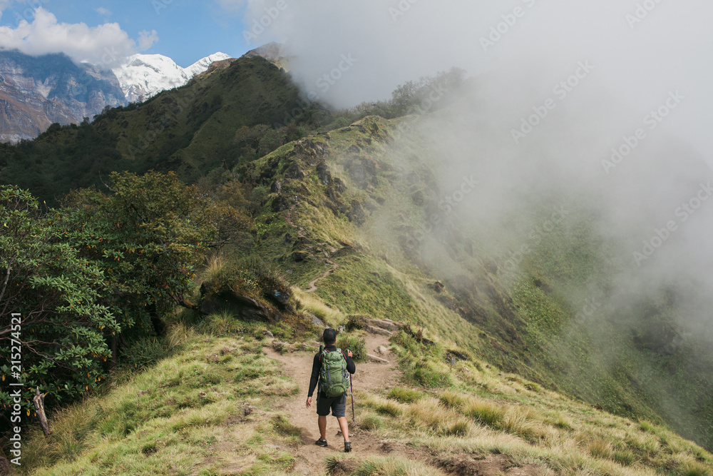 Mardi Himal Trek: Man trekking in the himalayas. Mardi Himal Trek: Man trekking in the himalayas.