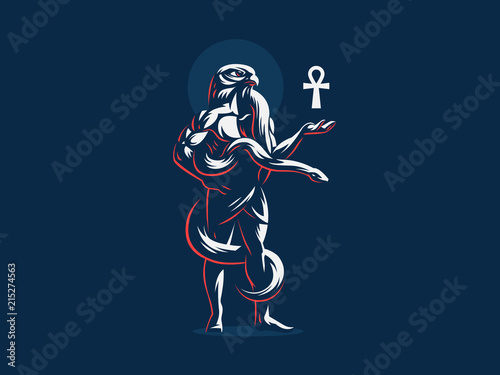 The Egyptian god Ra with an ankh in his hand. 