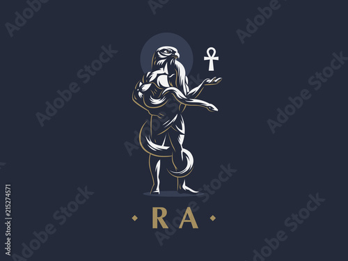 The Egyptian god Ra with an ankh in his hand. 