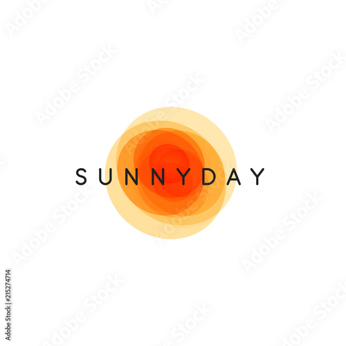 Sunny day, abstract sun, vector logo template, round orange shapes with company name on white background.