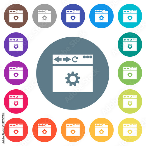 Browser settings flat white icons on round color backgrounds