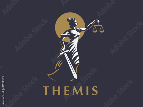 The goddess Themis with a sword of justice and weights in her hands