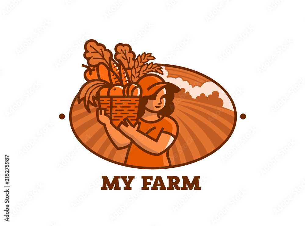 Woman farmer with basket of vegetables and fruits.