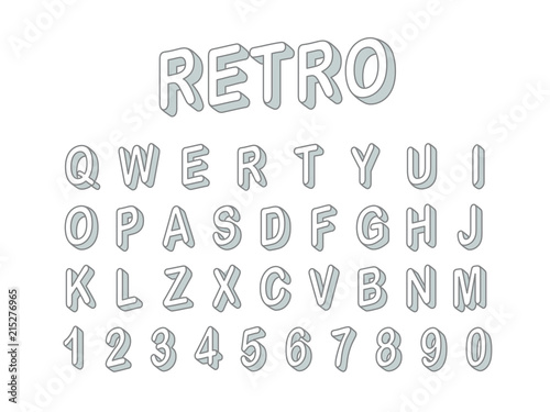 Retro style 3d font vector clipart. Letters and digits