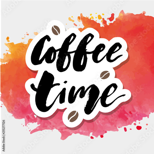 Coffee Time Watercolor Lettering Calligraphy Phrase Vector Text photo