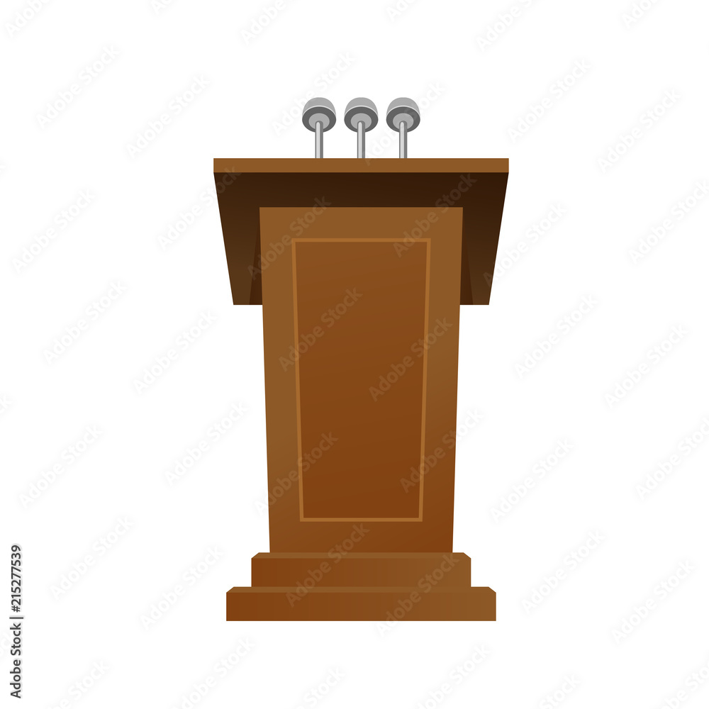 Wooden tribune with microphones - speech desk Wooden tribune with microphones - speech desk