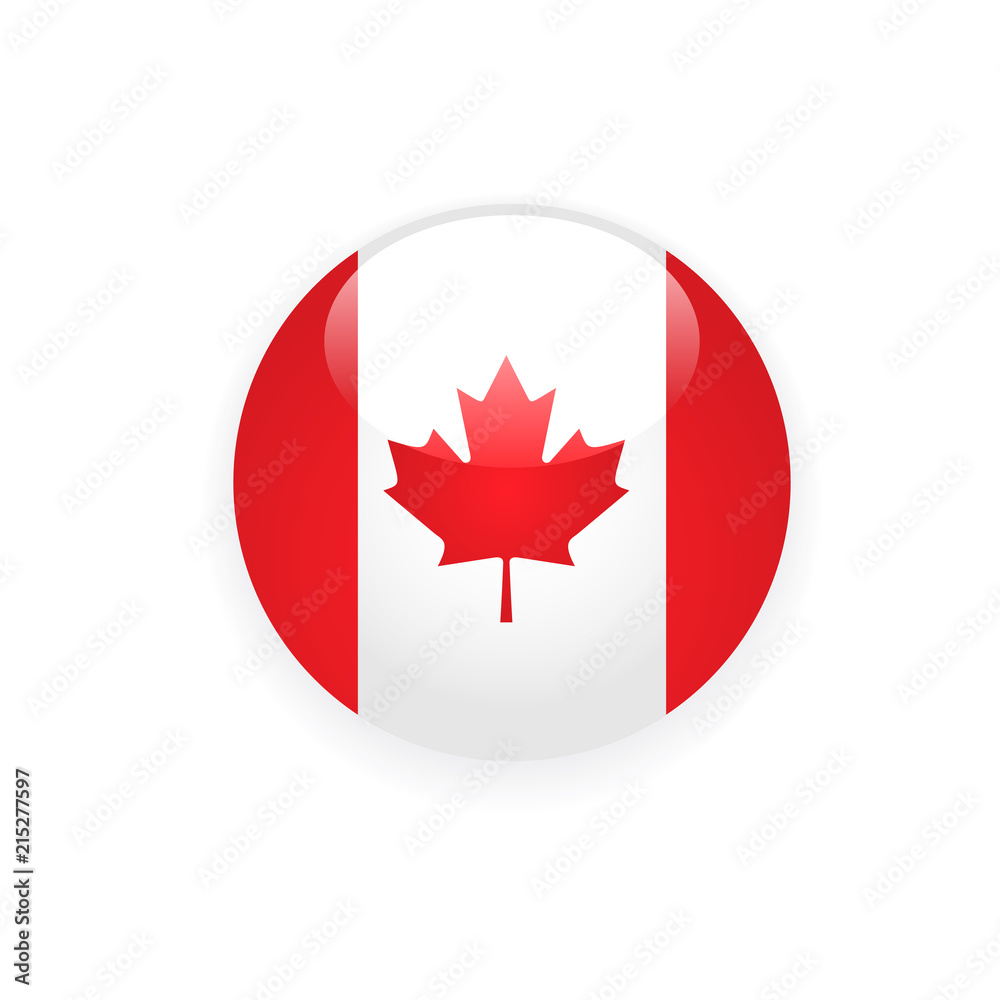 Canada flag round button with maple leaf on white background Canada flag round button with maple leaf on white background