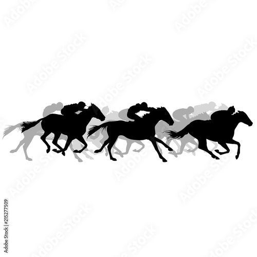 Horse race - silhouette of running horses with jockey