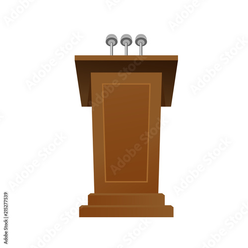 Wooden tribune with microphones - speech desk