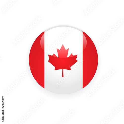 Canada flag round button with maple leaf on white background