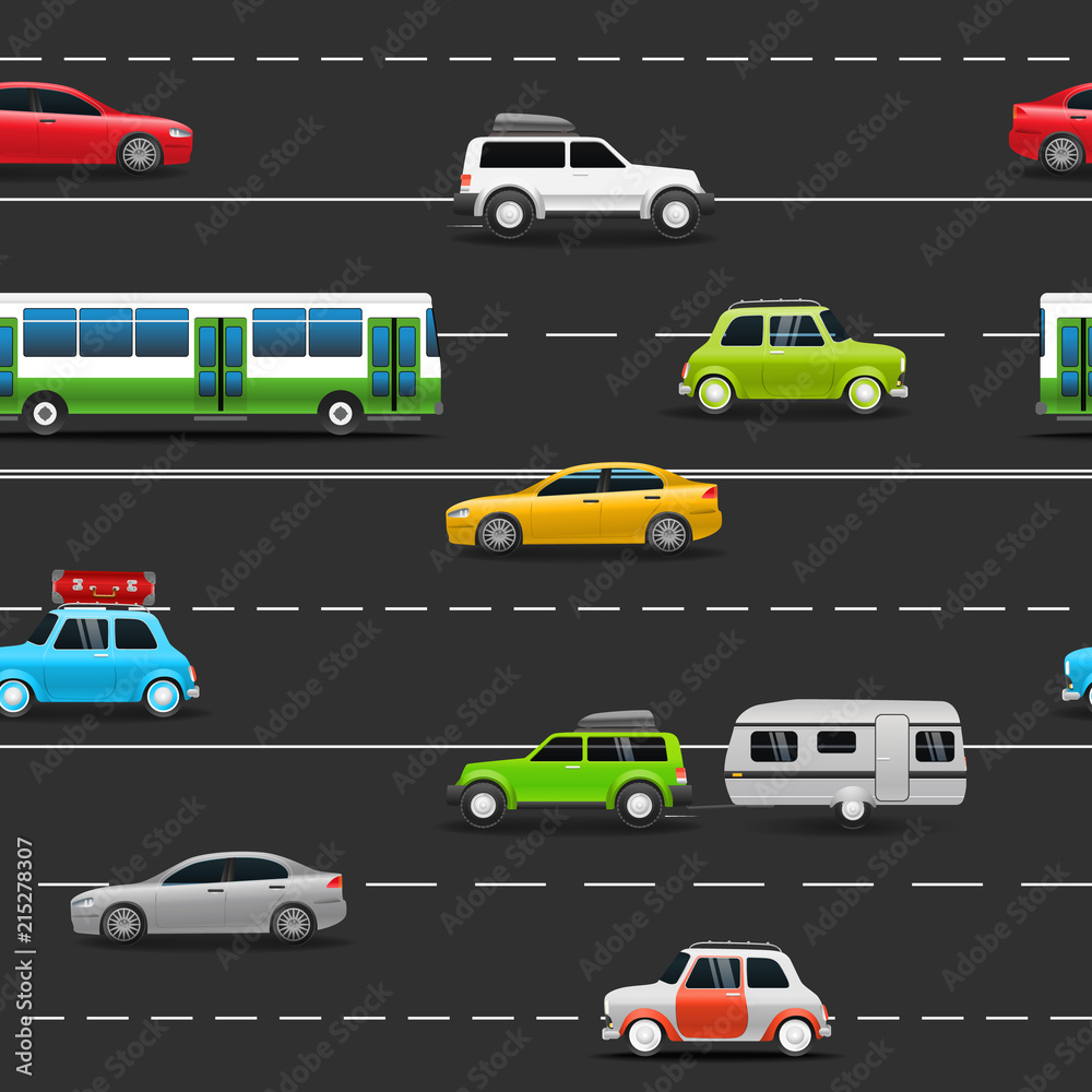 Naklejka premium Color modern cars seamless pattern