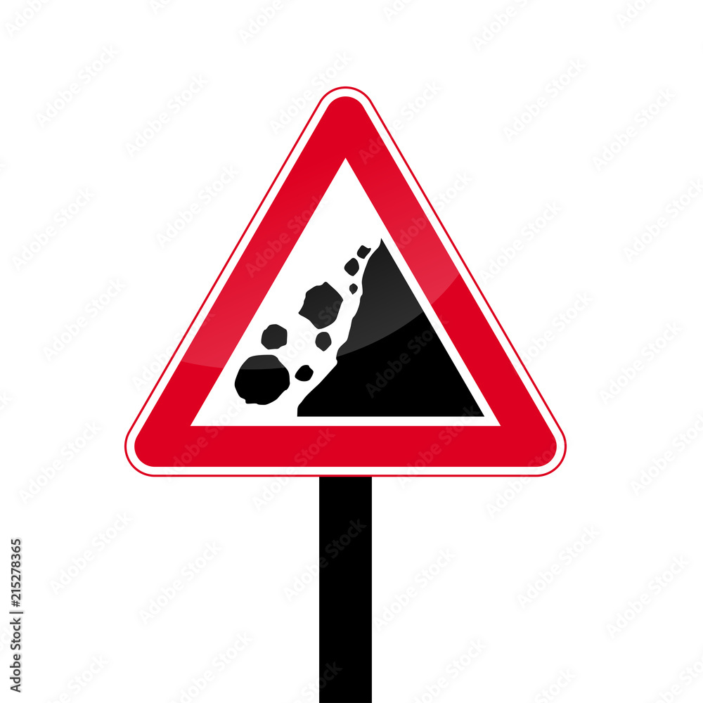 Rockfall triangular red traffic sign - rockslide icon Rockfall triangular red traffic sign - rockslide icon