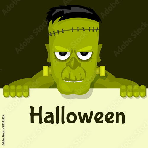 Frankenstein holds halloween poster