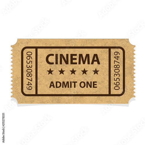 Retro cinema cardboard ticket on white background