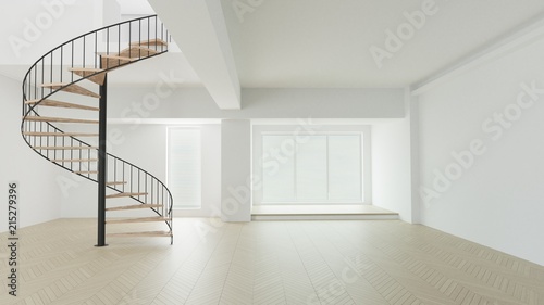3d render white clear room curve stair