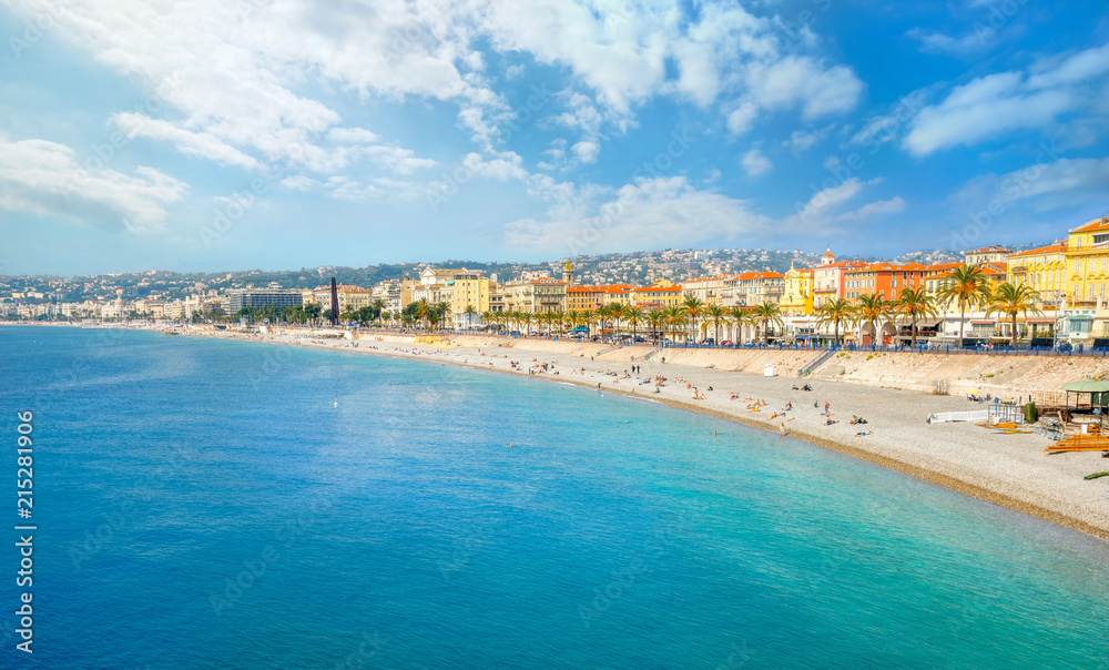 Beach and seafront in Nice. Cote D'Azur, France