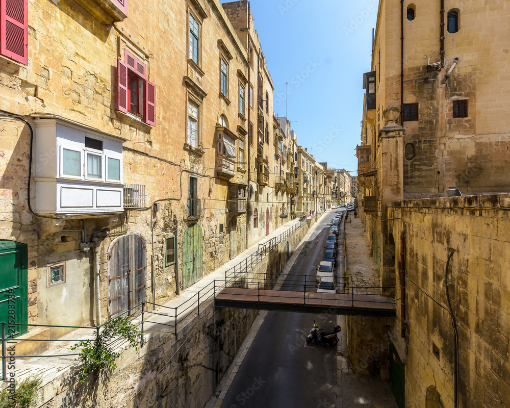 Looking Down St Ursula Street Valletta Malta, summer 2018