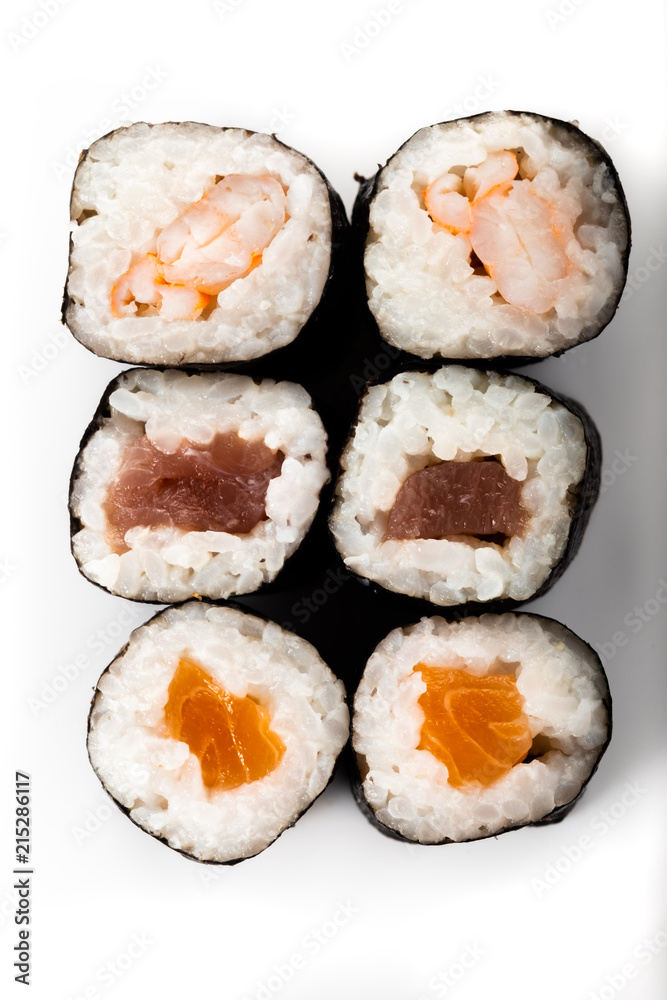 Sushi selection on a white background Sushi selection on a white background