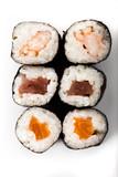 Sushi selection on a white background