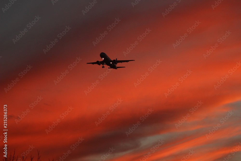 Avión aterrizando en el atardecer Avión aterrizando en el atardecer