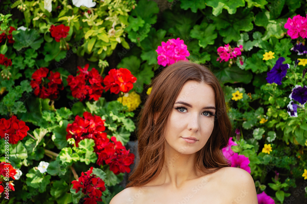 Beautiful fashion model with colorful flowers. Beautiful fashion model with colorful flowers.