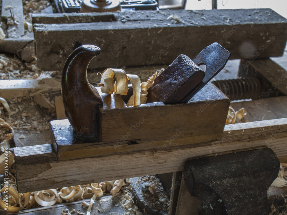 Carpenter's shop with a vice on a workpiese.