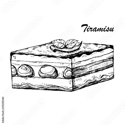 Hand drawn vector illustration of Tiramisu- traditional Italian dessert with mascarpone and coffee.