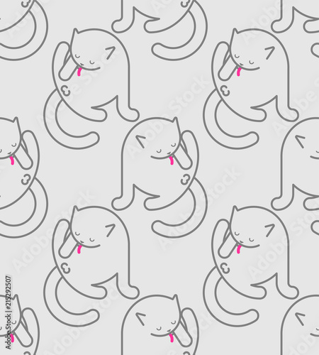 Cat washed pattern seamless. Home pet ornament. Animal texture. Vector illustration