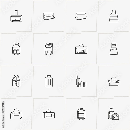 Bags line icon set with portfolio, lady bag and backpack