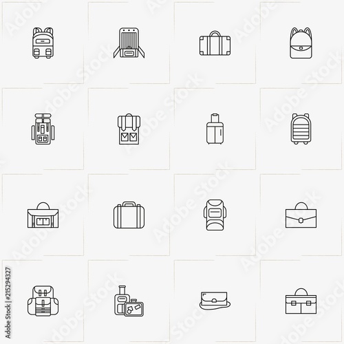 Bags line icon set with portfolio, lady purse and backpack