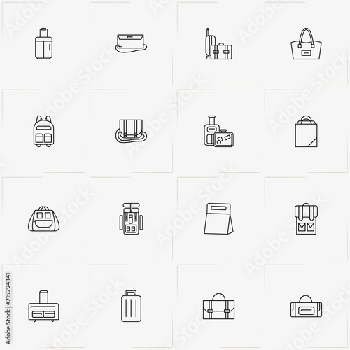 Bags line icon set with lady purse, baggage and backpack